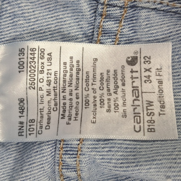 Carhartt B18 STW straight leg traditional fit light wash workwear jeans 34/32 - Picture 7 of 7